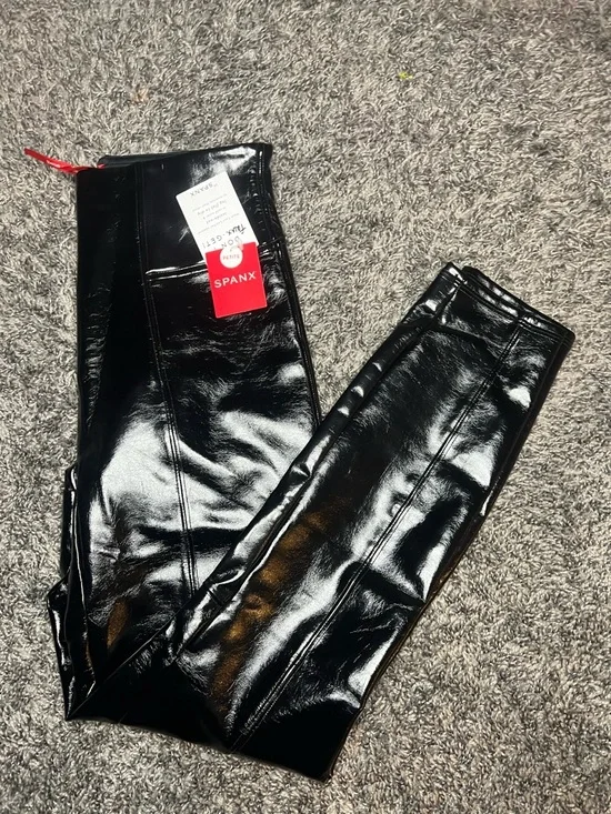SPANX Shiny Faux-Leather High-Rise Leggings - Black - Picture 1 of 5